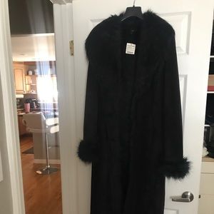 Bebe faux fur suede long jacket NWT